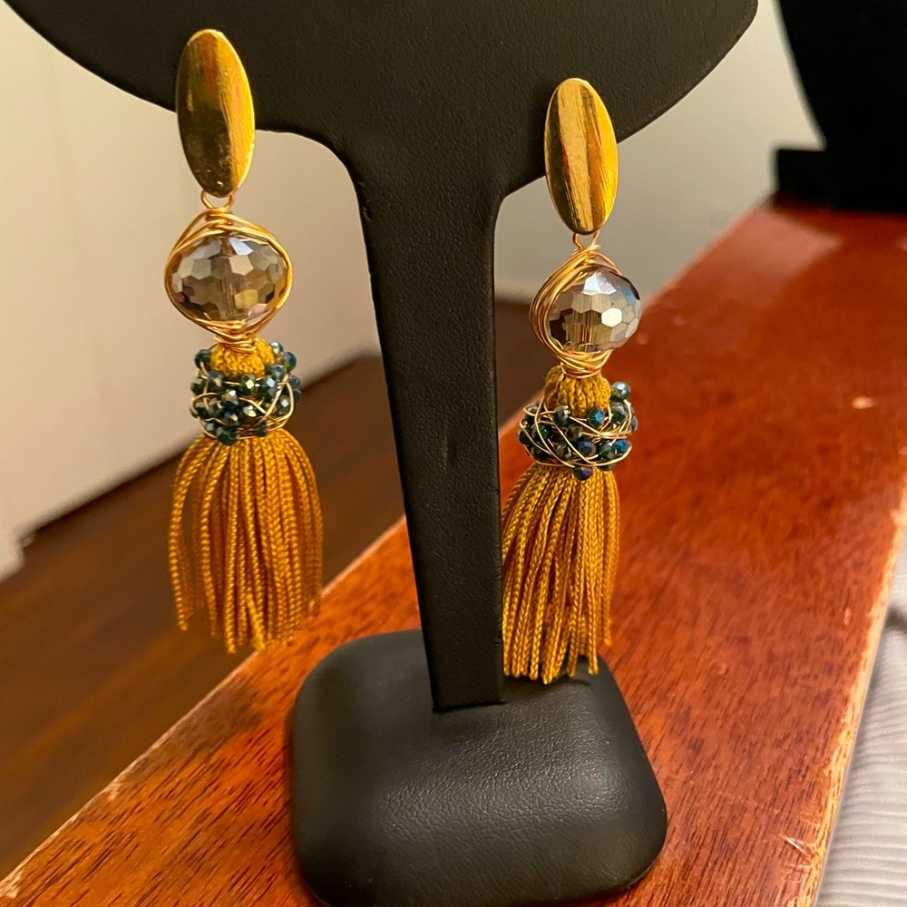 Gold Tassel Beaded Drop Earrings